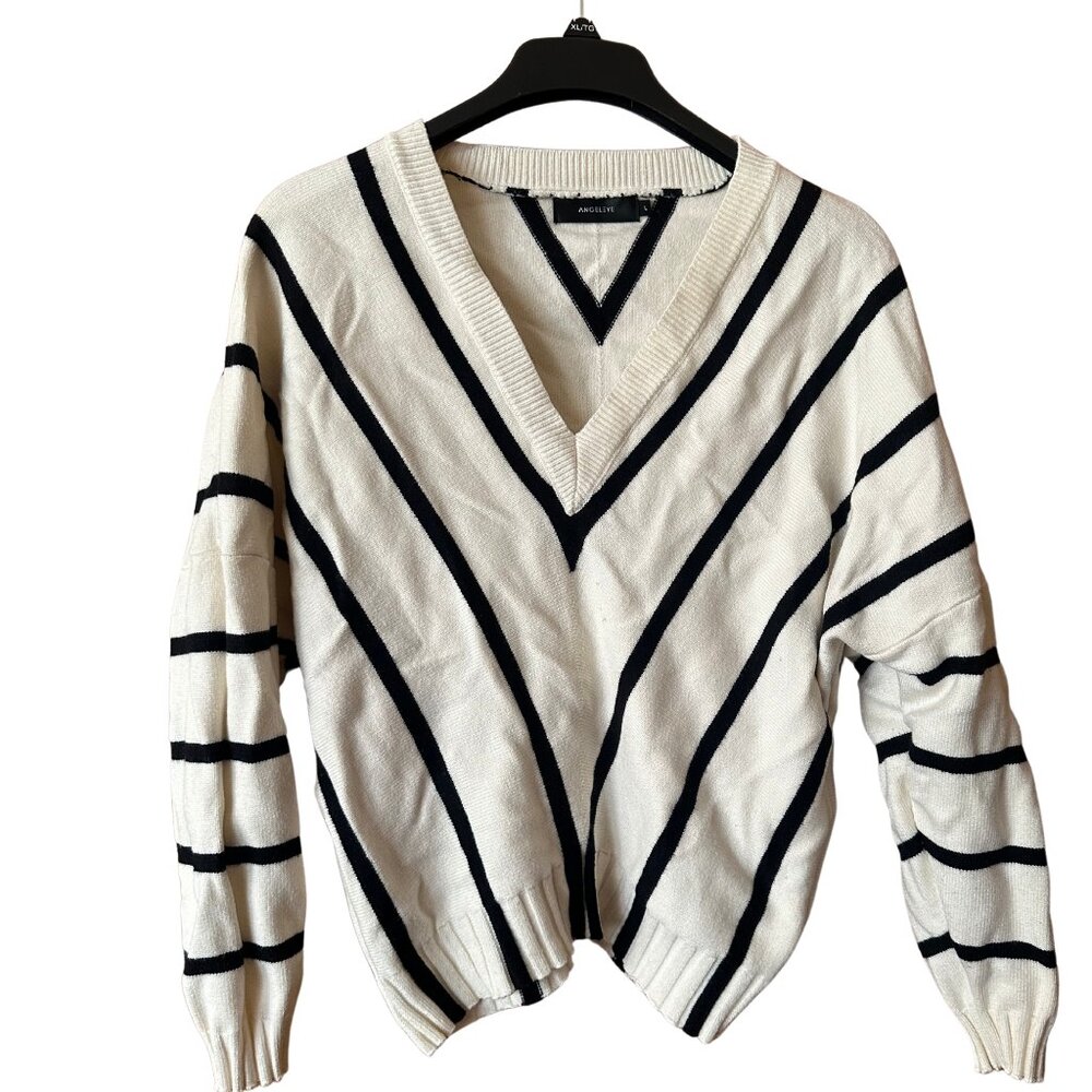 H&M V-Neck Black and White Striped Sweater